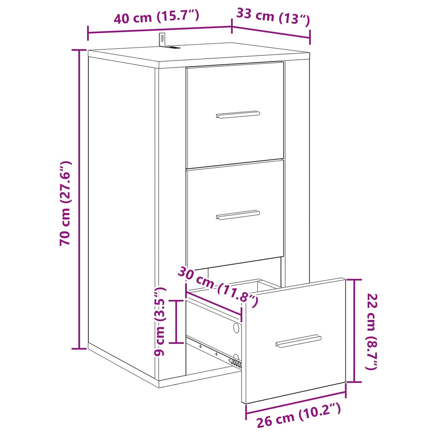 Sideboard Altholz 40 x 33 x 70 cm Holzwerkstoff
