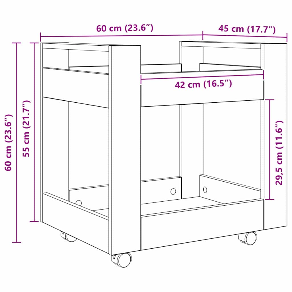 Schreibtischwagen Artisan-Eiche 60 x 45 x 60 cm Holzwerkstoff