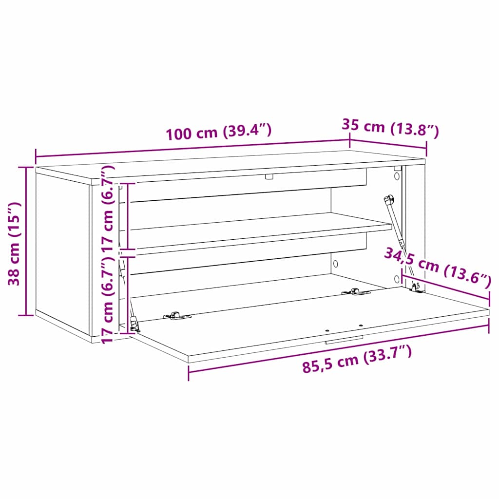 Schuhschrank 100 x 35 x 38 cm Holzwerkstoff Altholz