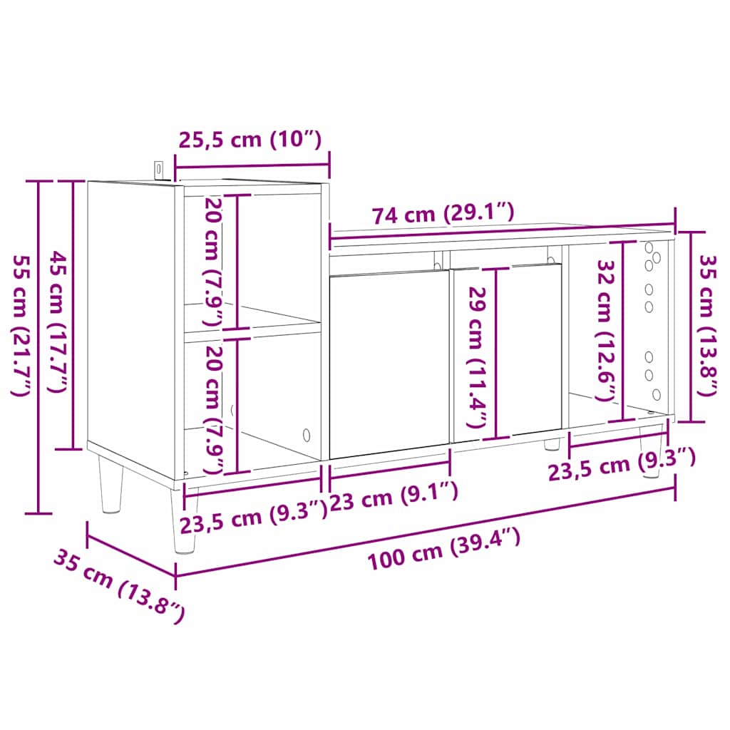 TV-Schränk 100 x 35 x 55 cm Schwarz Eichen-Optik Holzwerkstoff