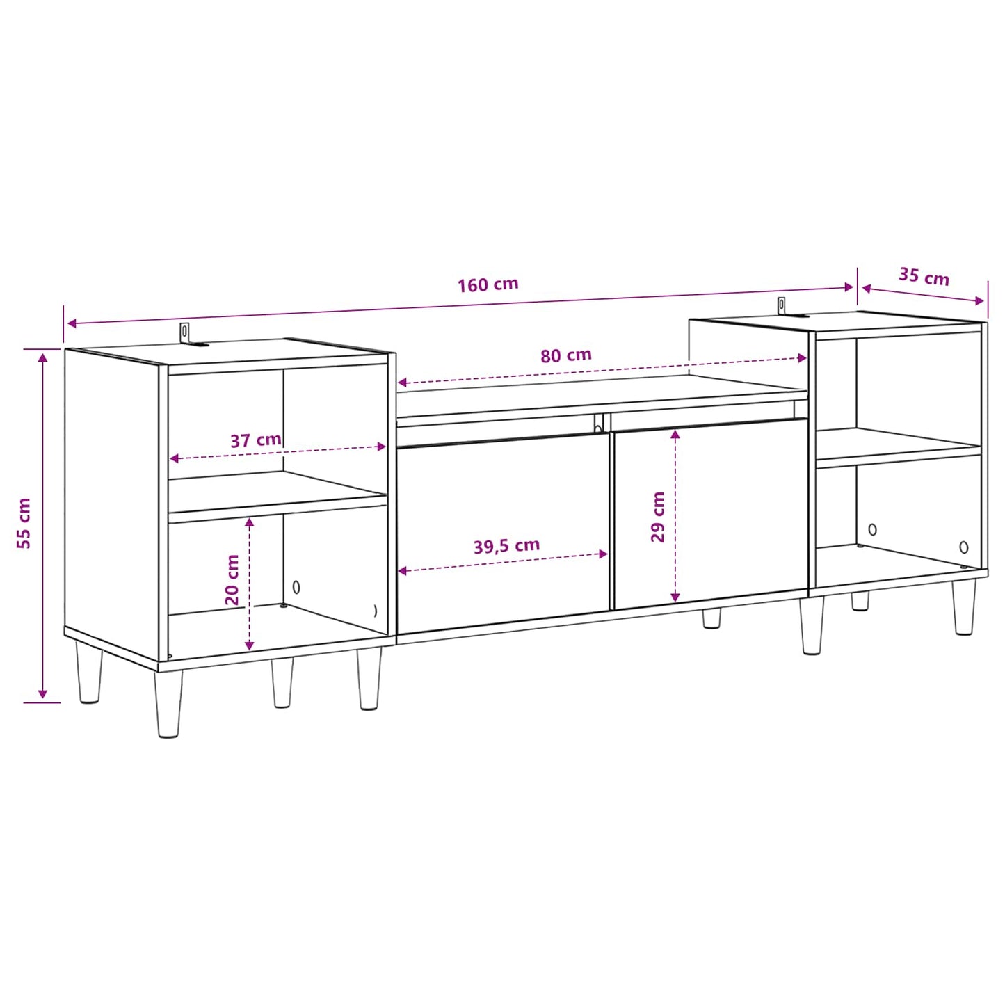 TV-Schränk 160 x 35 x 55 cm Altholz Holzwerkstoff