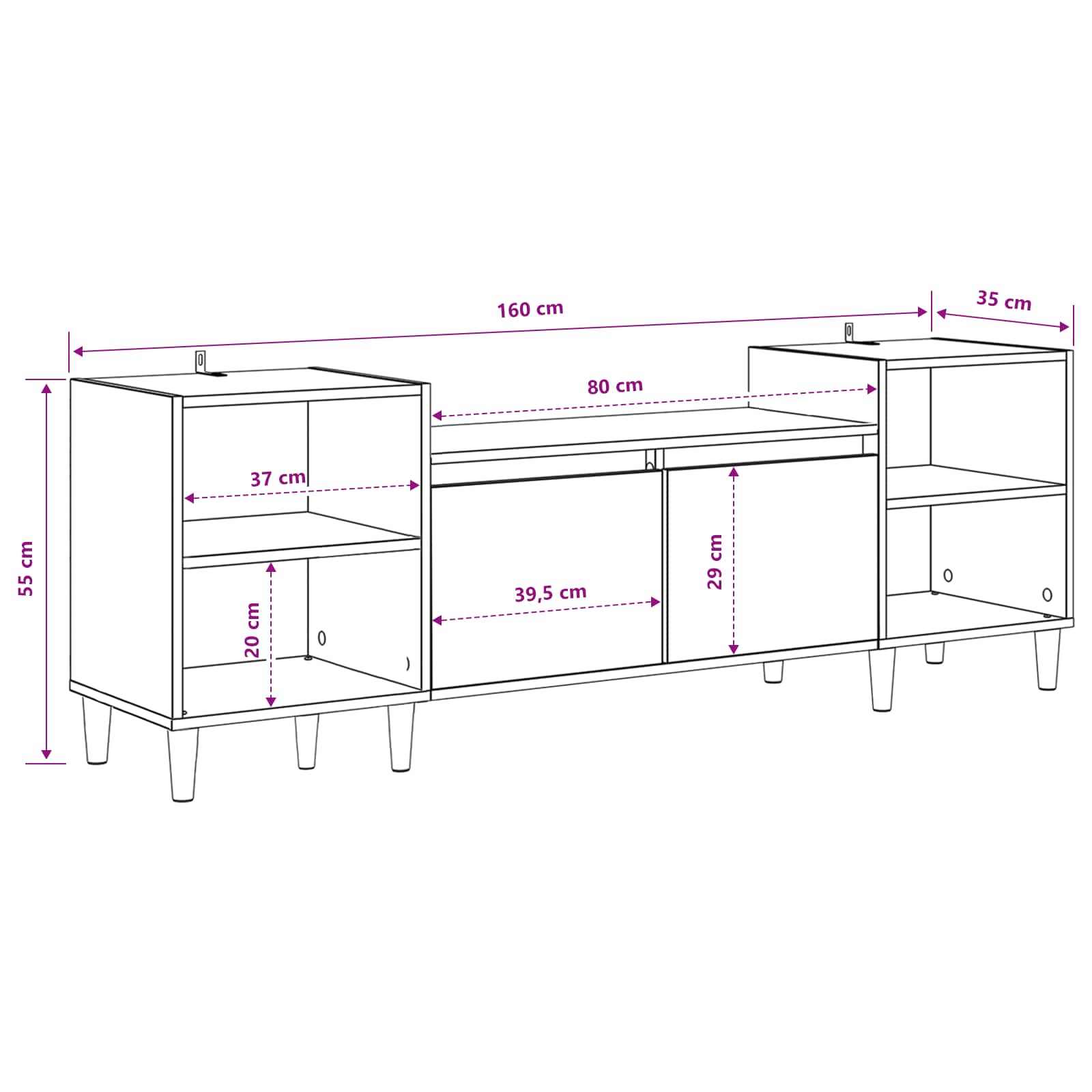 TV-Schränk 160 x 35 x 55 cm Altholz Holzwerkstoff