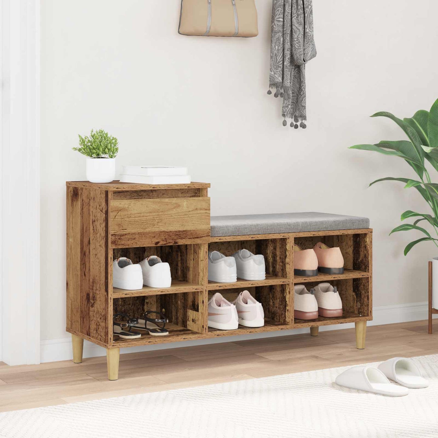 Schuhschrank 102 x 36 x 60 cm Holzwerkstoff Altholz