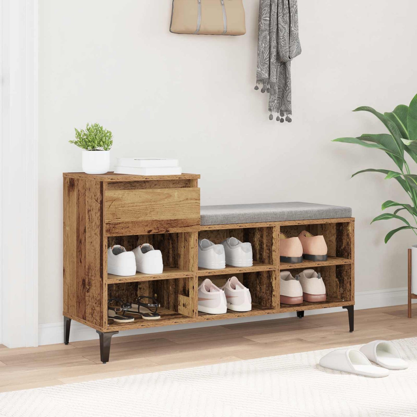 Schuhschrank 102 x 36 x 60 cm Holzwerkstoff Altholz
