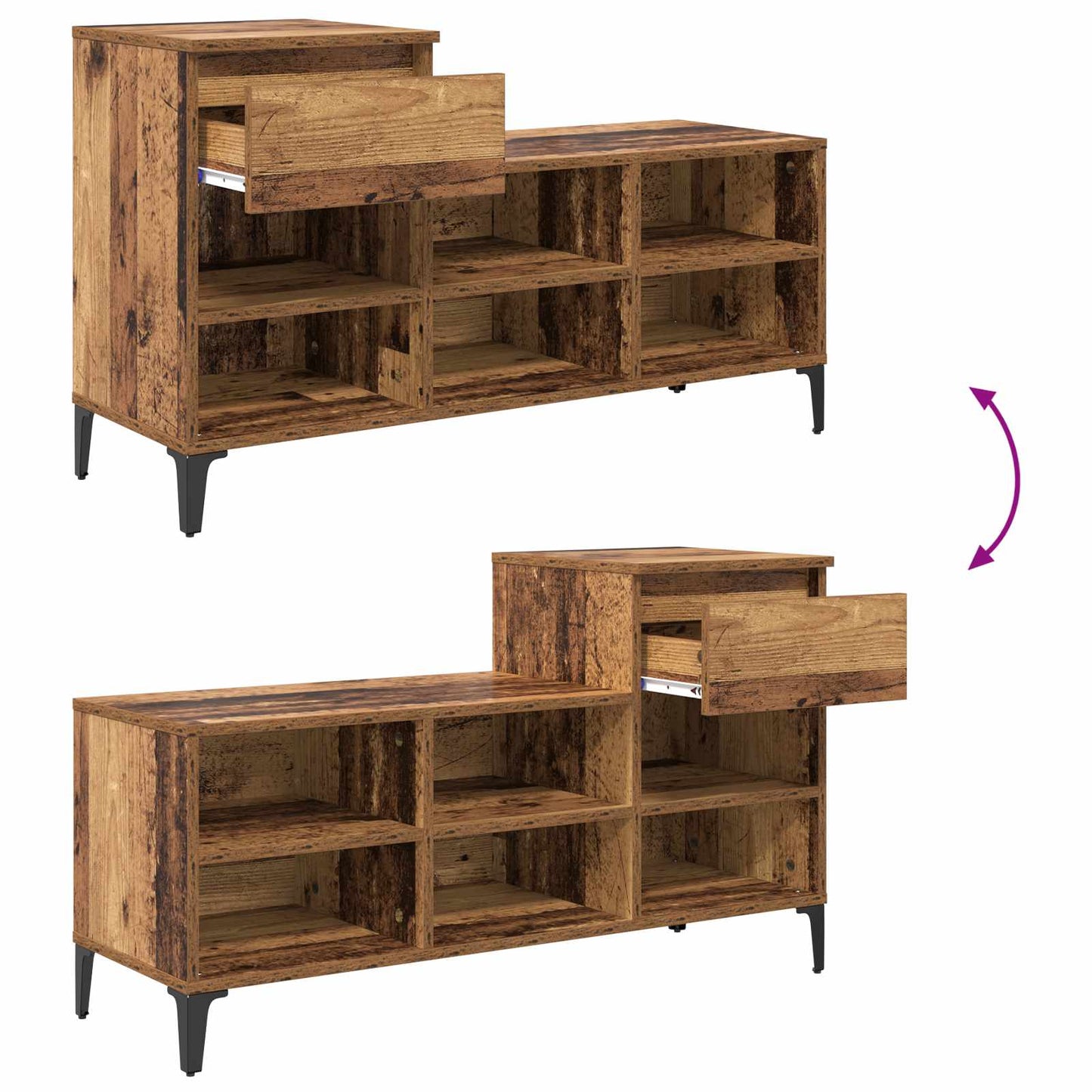 Schuhschrank 102 x 36 x 60 cm Holzwerkstoff Altholz