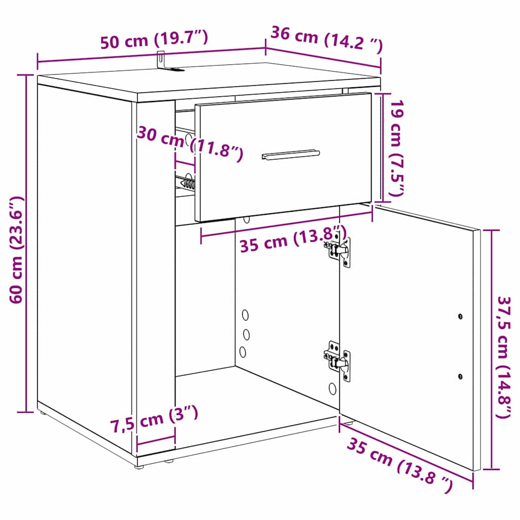 Nachttisch Altholz 35 x 50 x 60 cm Holzwerkstoff