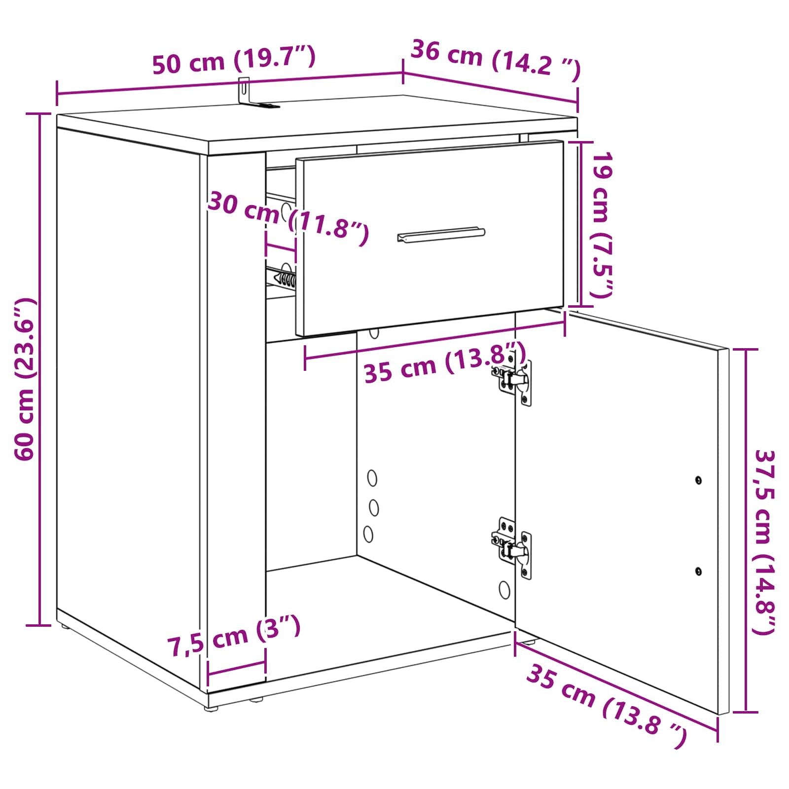 Nachttisch Altholz 35 x 50 x 60 cm Holzwerkstoff