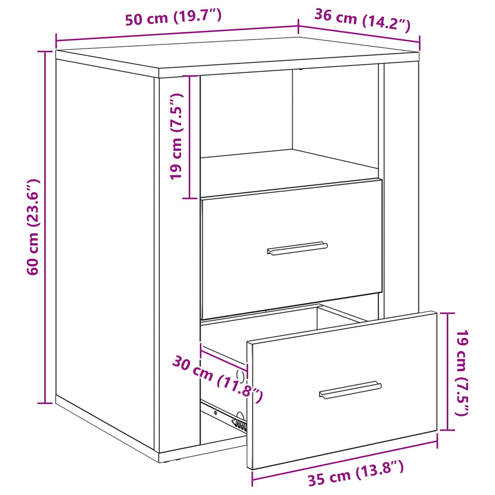 Nachttisch Altholz 35 x 50 x 60 cm Holzwerkstoff
