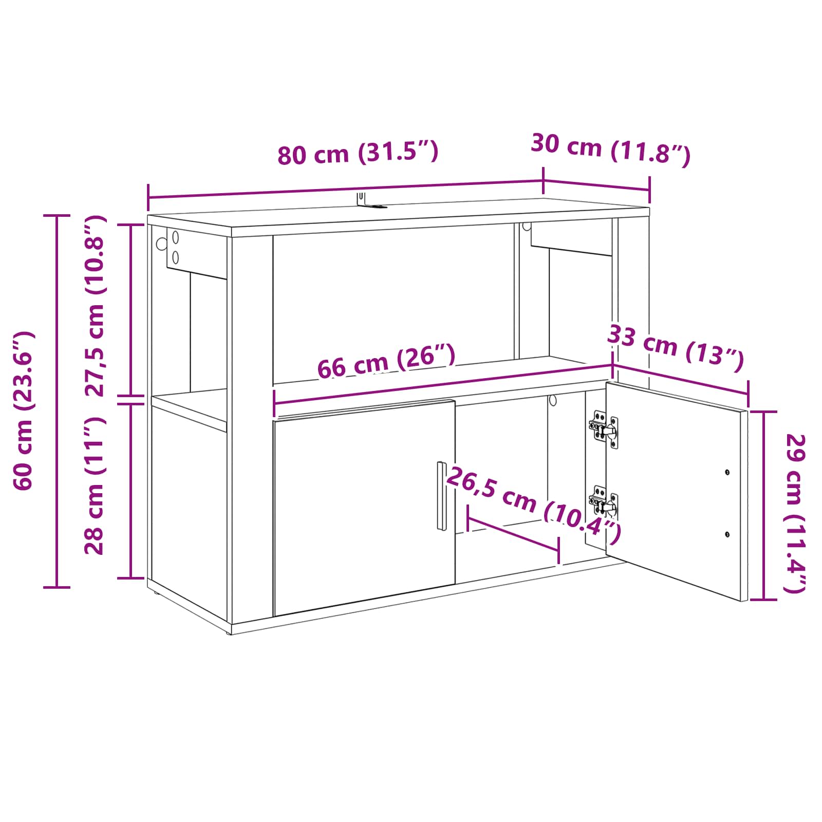 Sideboard Altholz 80 x 30 x 60 cm Holzwerkstoff