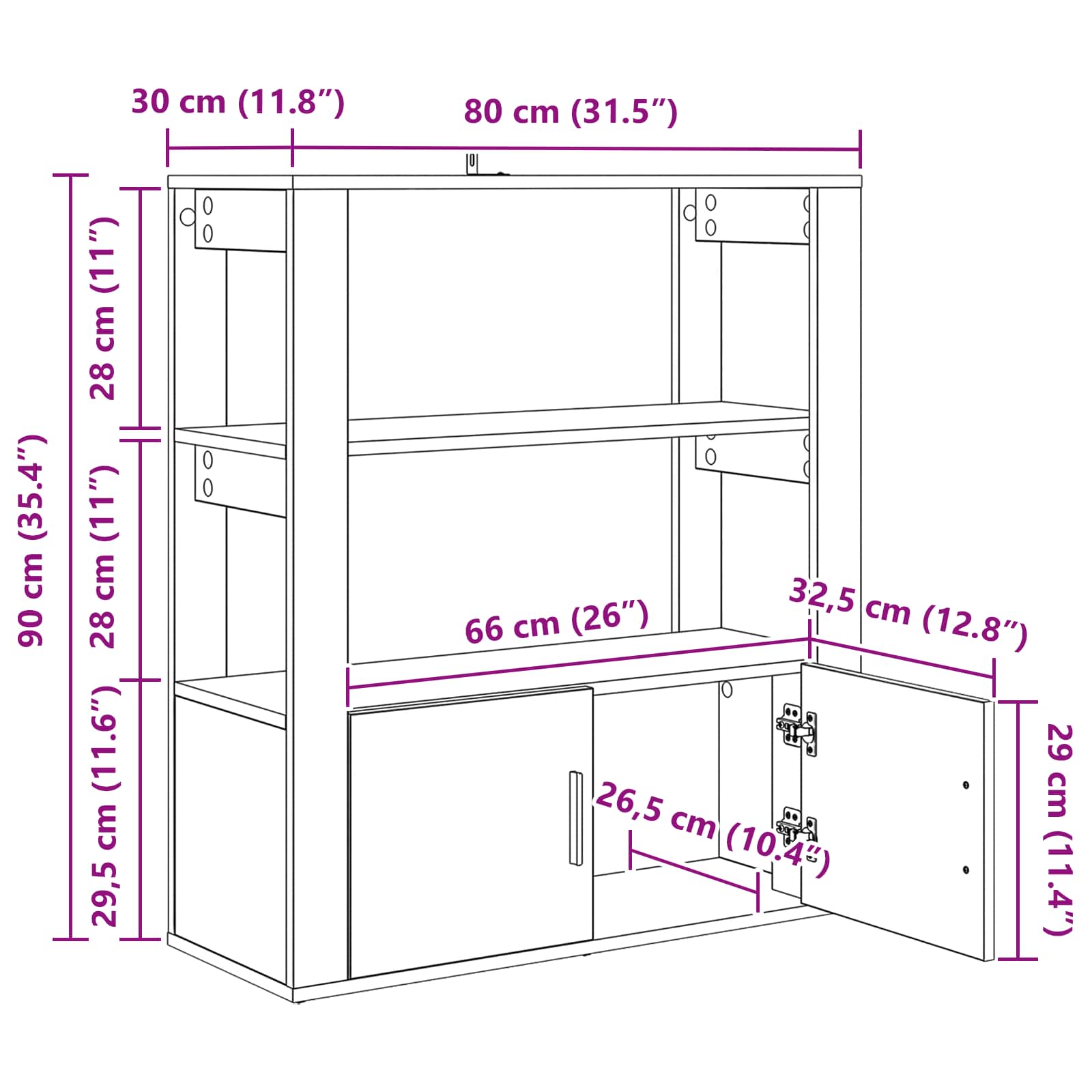 Sideboard Altholz 30 x 80 x 90 cm Holzwerkstoff