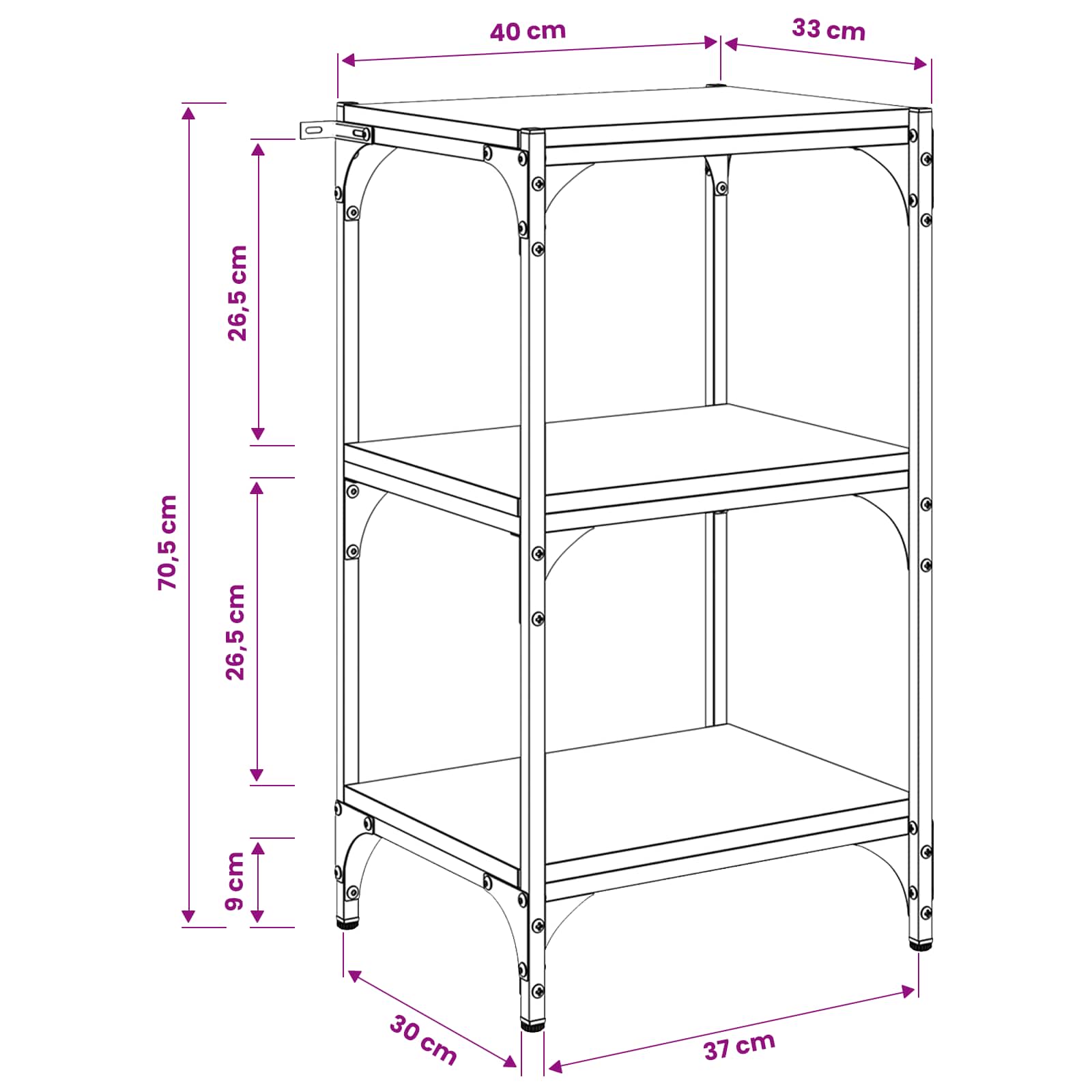 Bücherregal 3 Ebenen 40 x 33 x 70,5 cm Holzwerkstoff