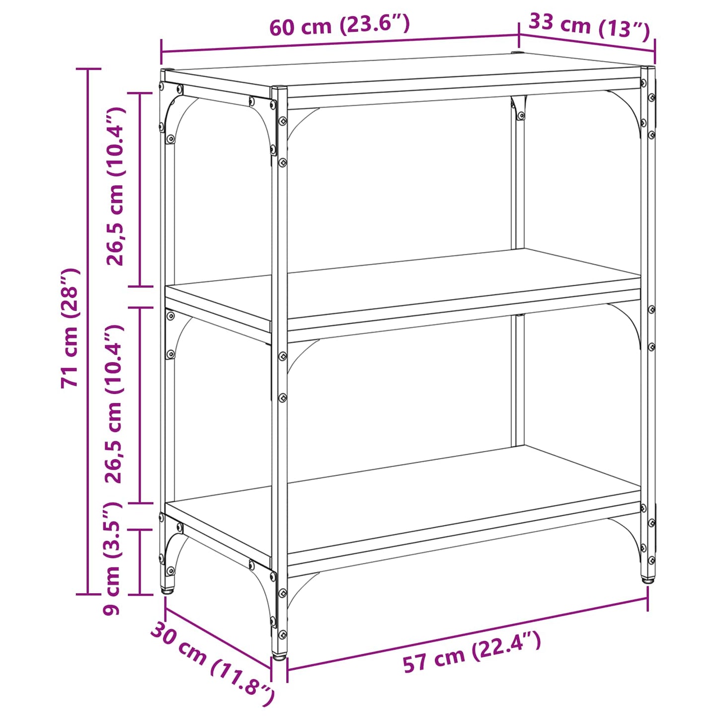 Bücherregal Altholz 60 x 33 x 70,5 cm Holzwerkstoff