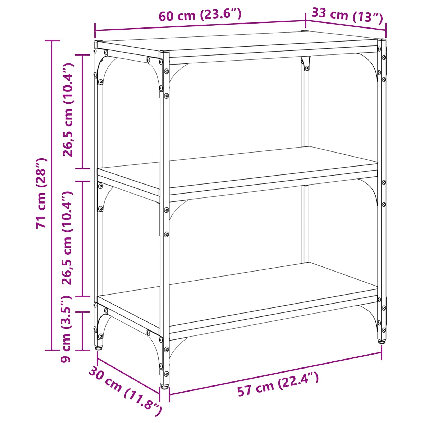 Bücherregal Altholz 60 x 33 x 70,5 cm Holzwerkstoff