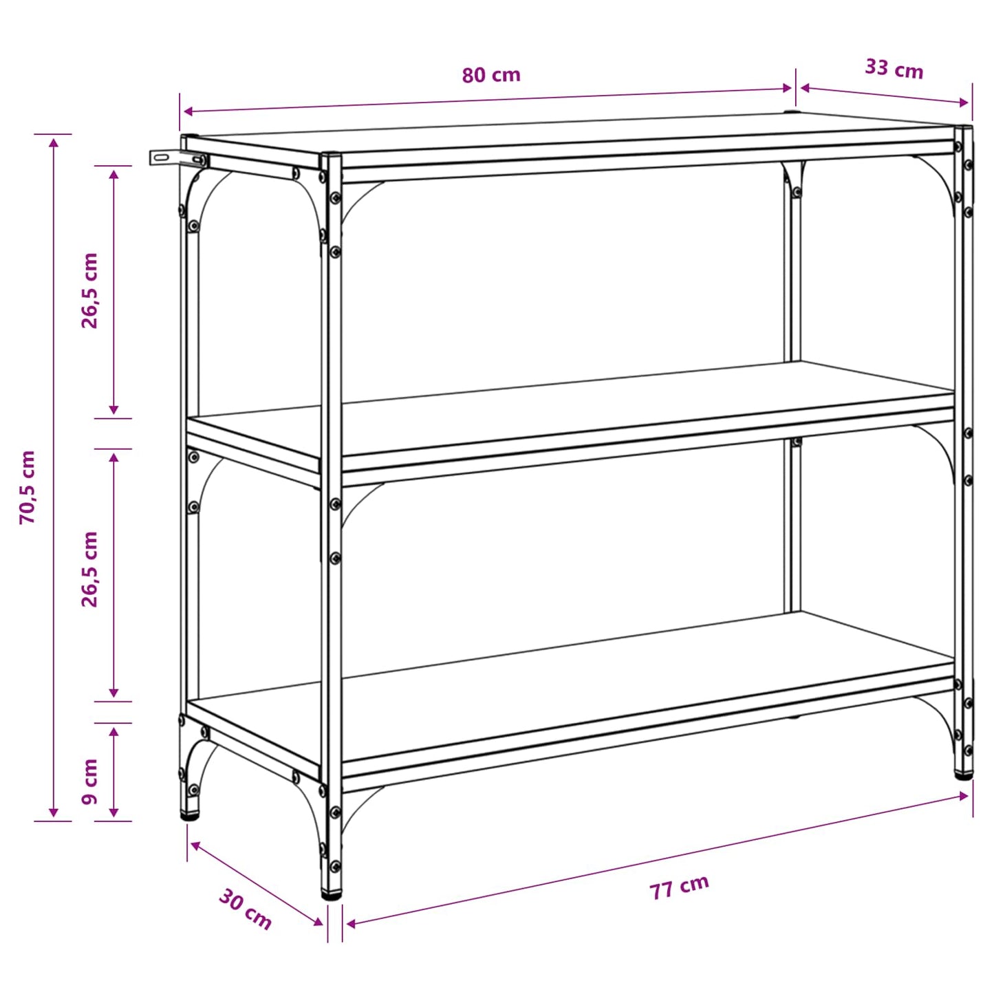 Bücherregal Schwarz Eichen-Optik 80 x 33 x 70,5 cm