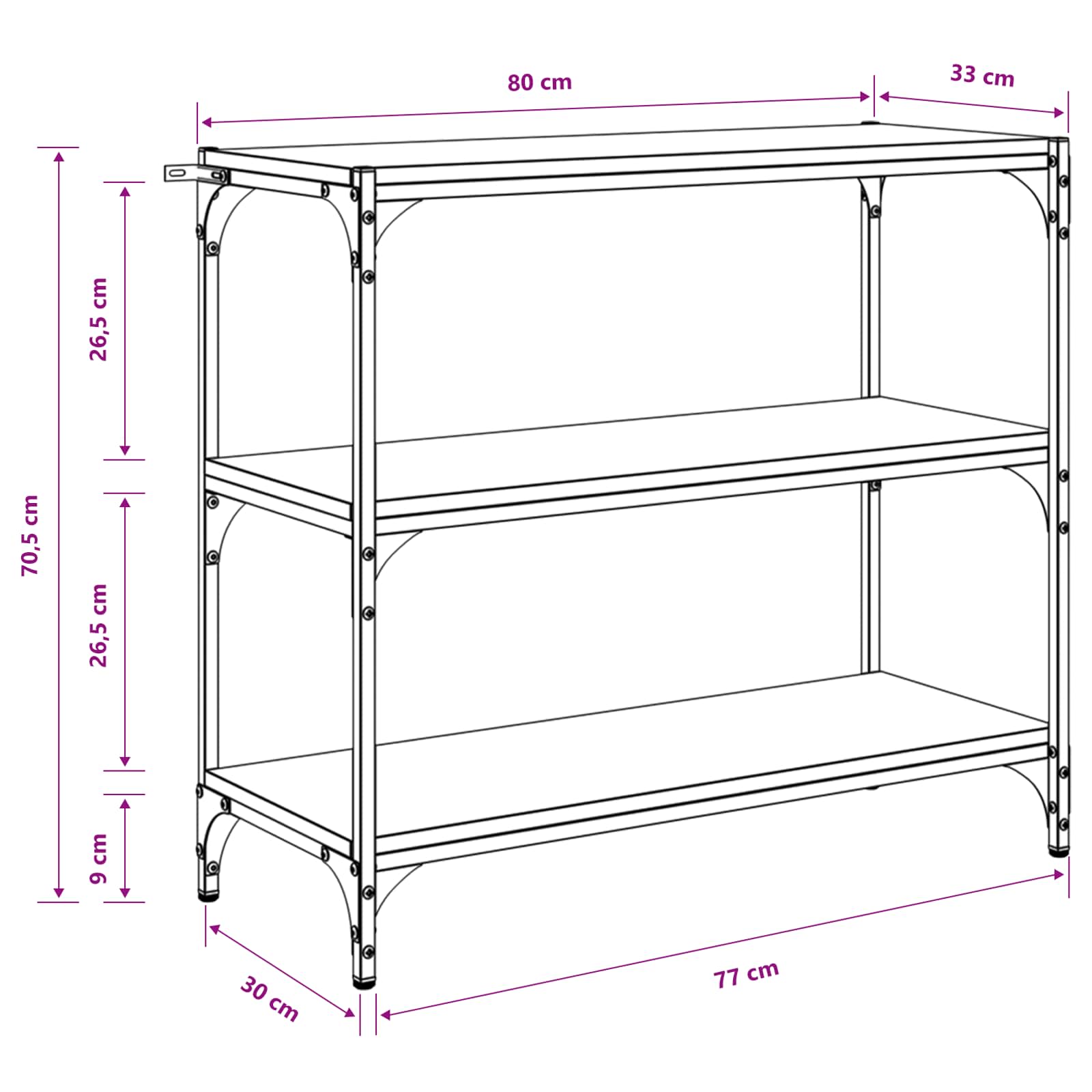 Bücherregal Schwarz Eichen-Optik 80 x 33 x 70,5 cm