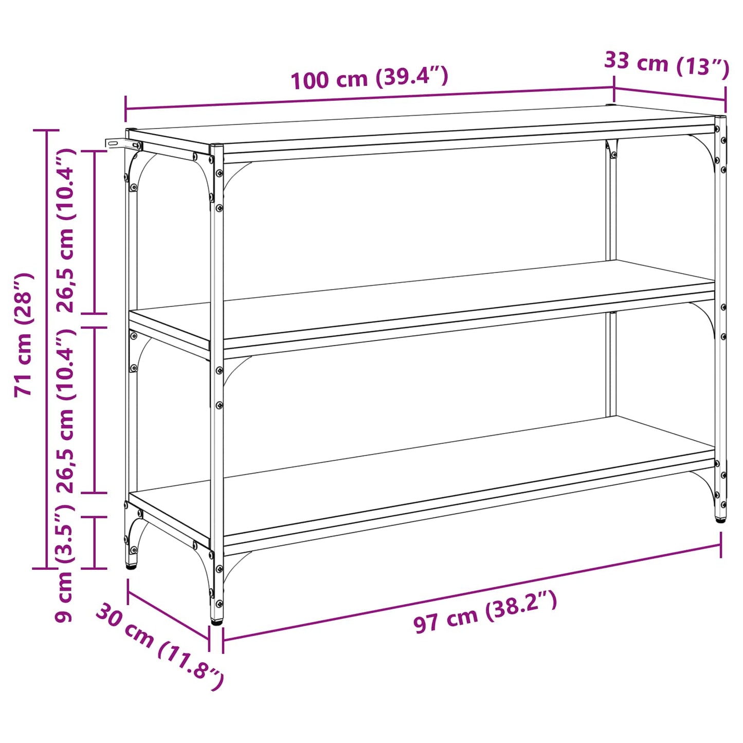 Bücherregal Schwarz Eichen-Optik 100 x 33 x 70,5 cm