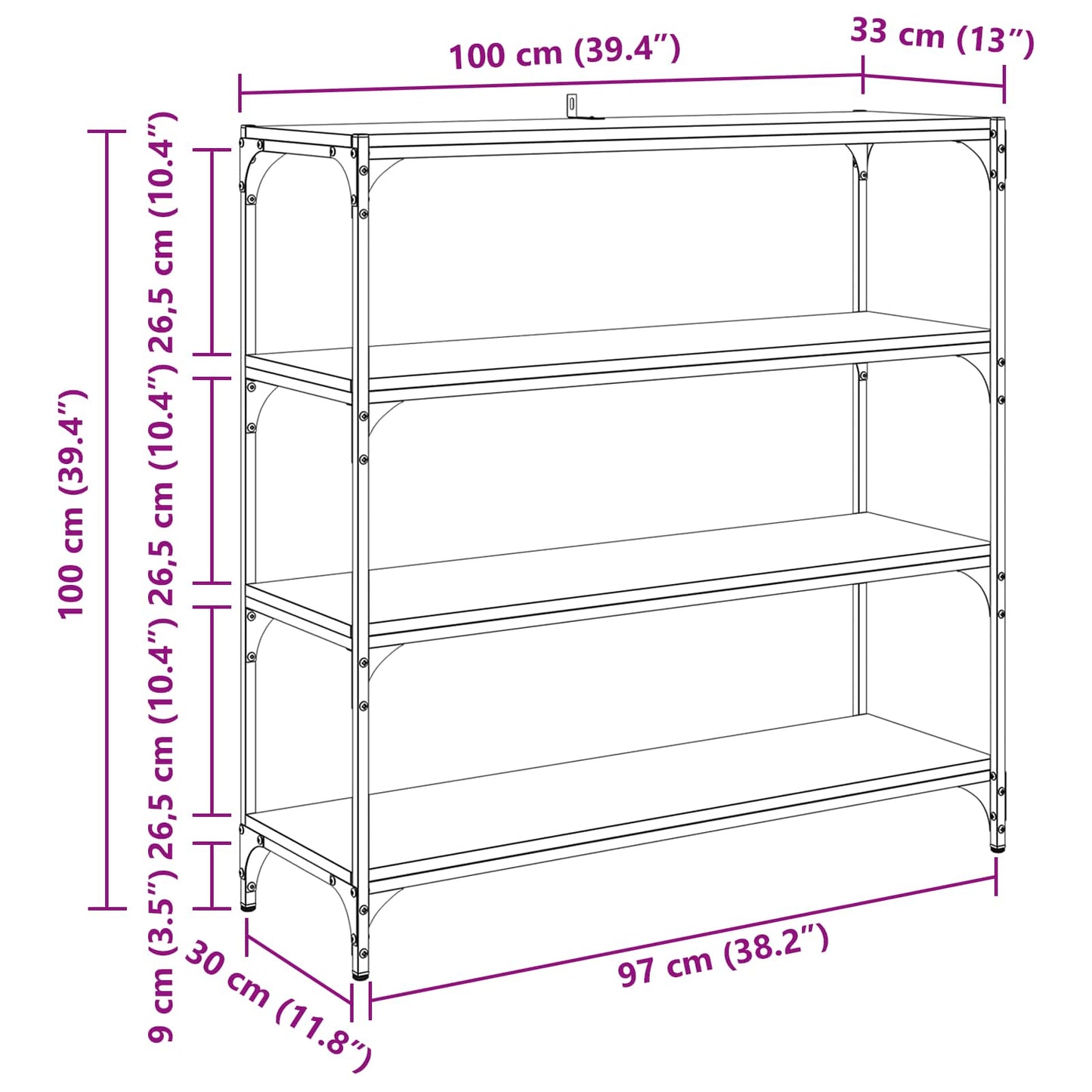 Bücherregal Schwarz Eichen-Optik 100 x 33 x 100 cm