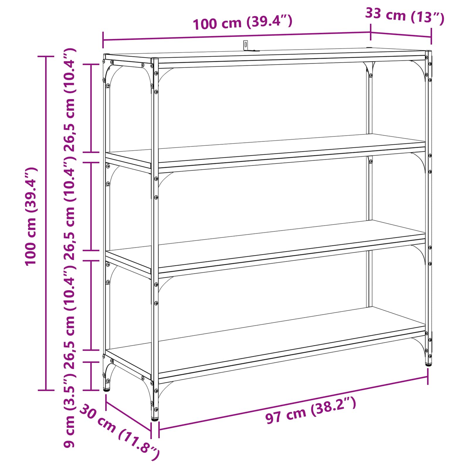 Bücherregal Schwarz Eichen-Optik 100 x 33 x 100 cm