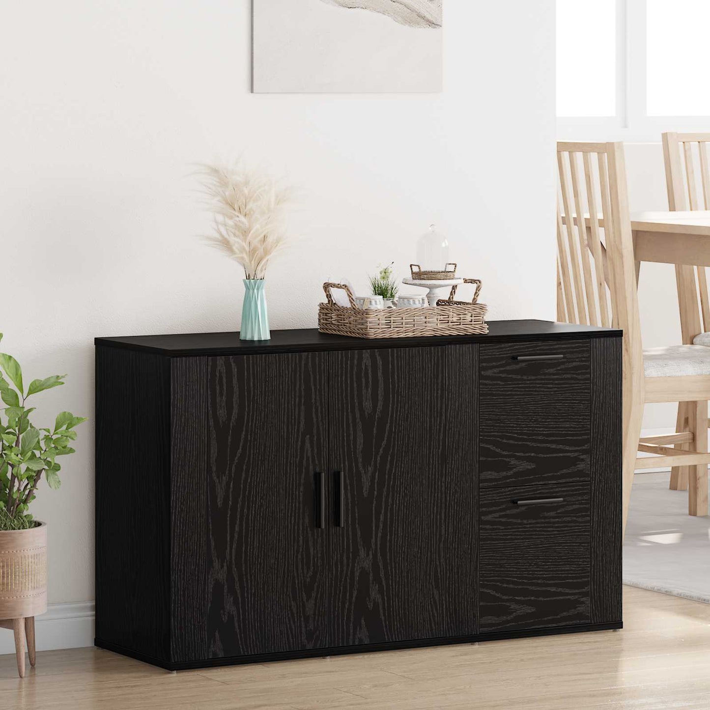 Sideboard Schwarz Eichen-Optik 100 x 33 x 59.5 cm Holzwerkstoff
