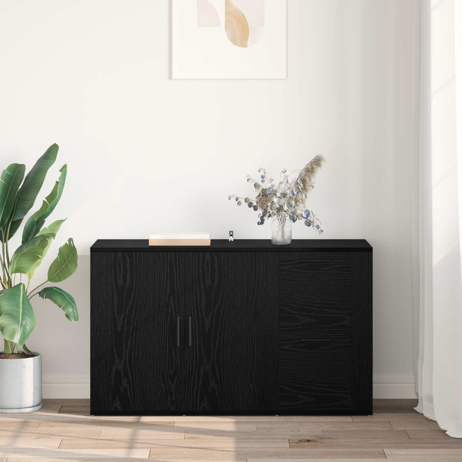 Sideboard Schwarz Eichen-Optik 100 x 33 x 59.5 cm Holzwerkstoff