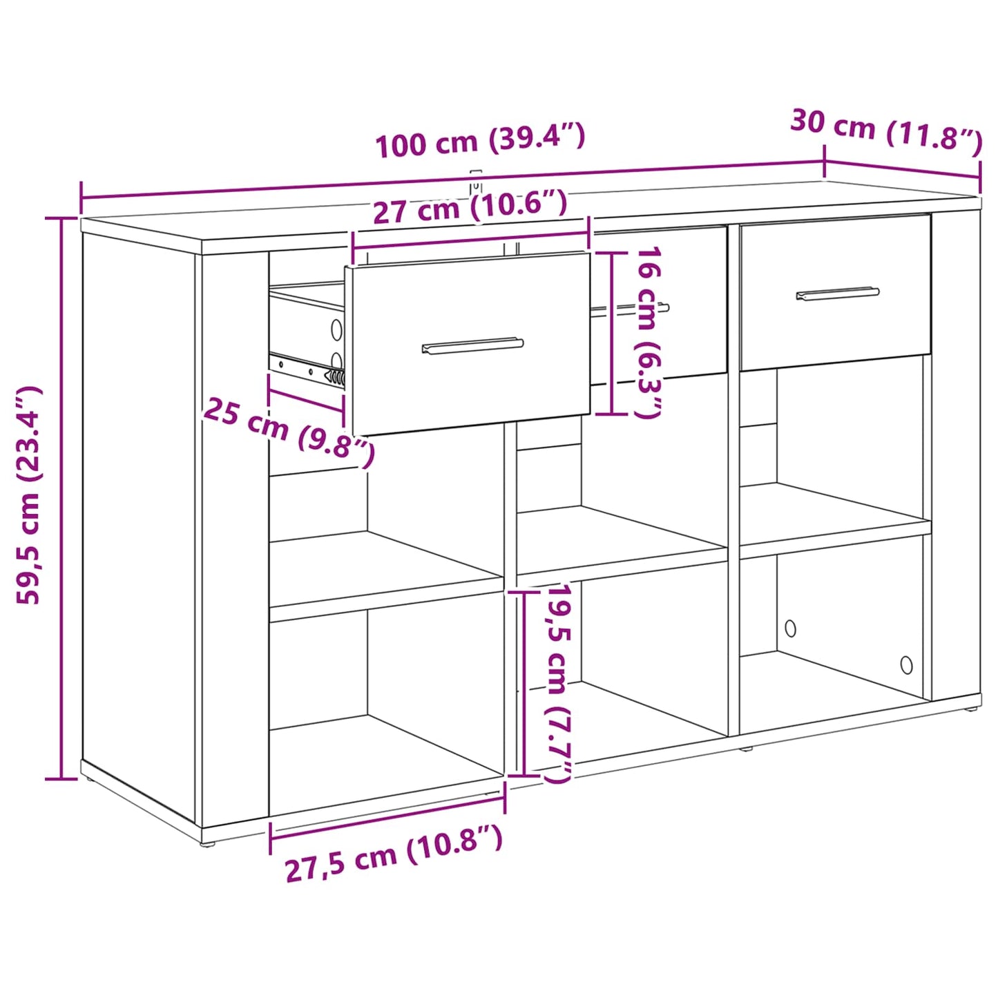 Sideboard Schwarz Eichen-Optik 100 x 30 x 59,5 cm Holzwerkstoff