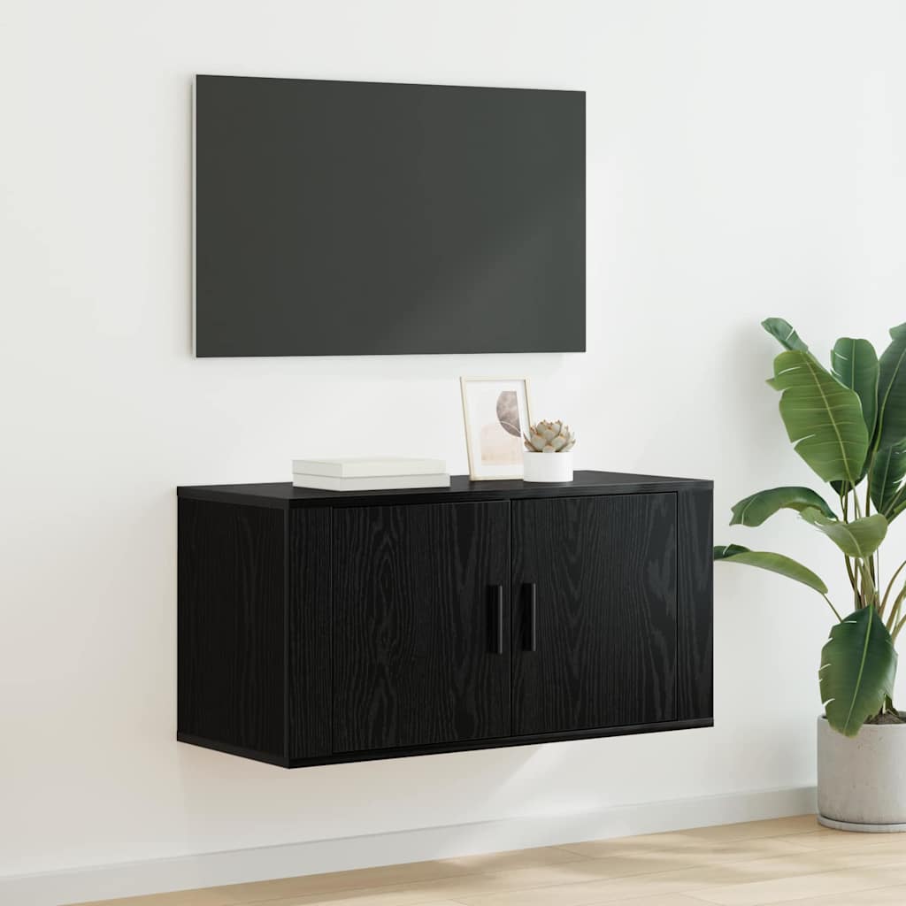 80 x 34,5 x 40 cm Schwarz Eichen-Optik Holzwerkstoff