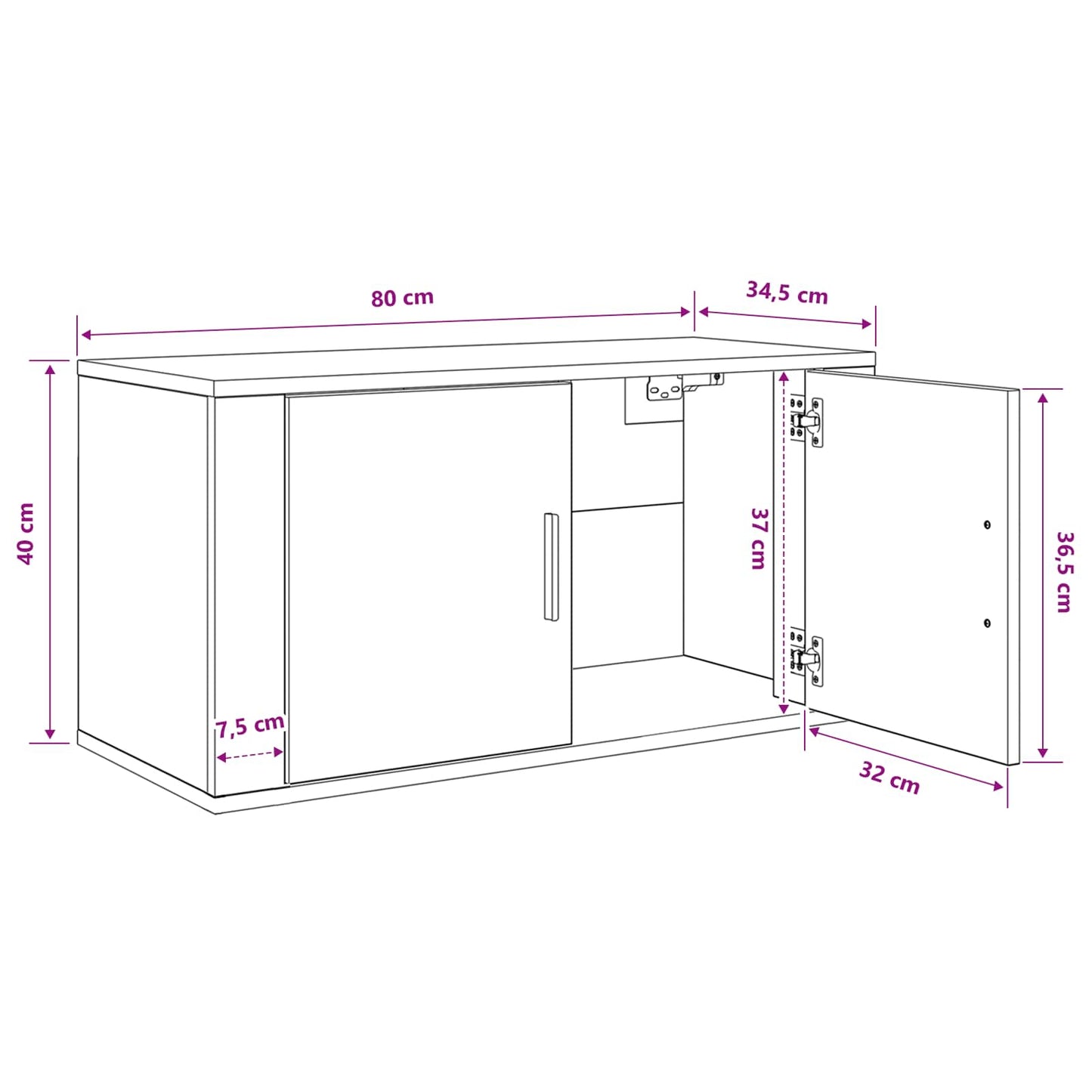 80 x 34,5 x 40 cm Schwarz Eichen-Optik Holzwerkstoff