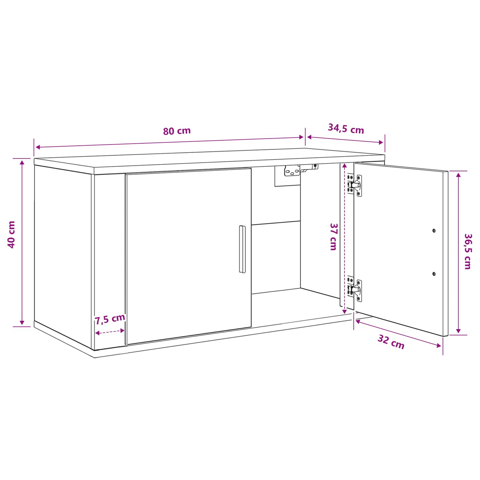 80 x 34,5 x 40 cm Schwarz Eichen-Optik Holzwerkstoff