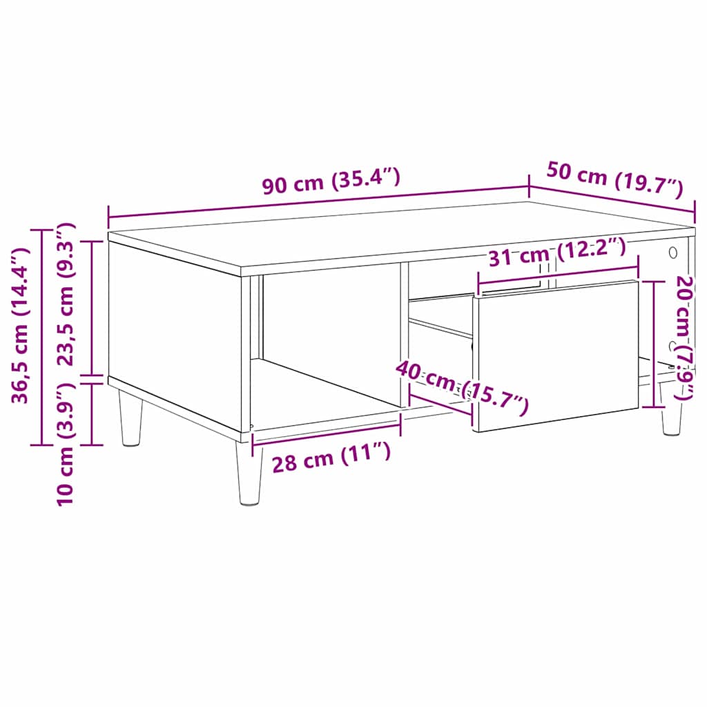 Couchtisch Altholz 90 x 50 x 26,5 cm Holzwerkstoff