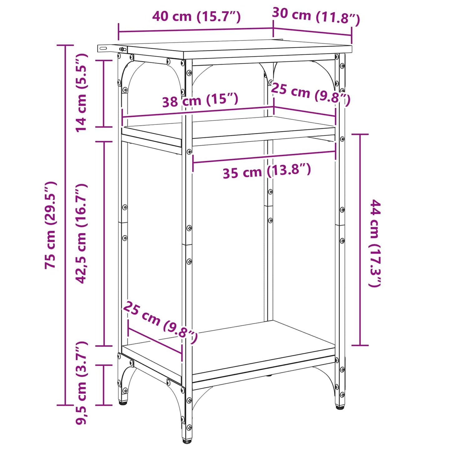 Beistelltisch Artisan-Eiche 40 x 30 x 75 cm Holzwerkstoff