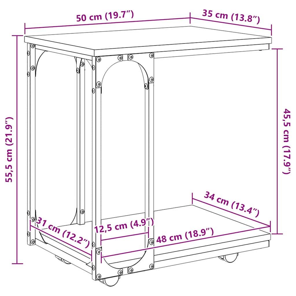 Beistelltisch Schwarz Eichen-Optik 50 x 35 x 55.5 cm