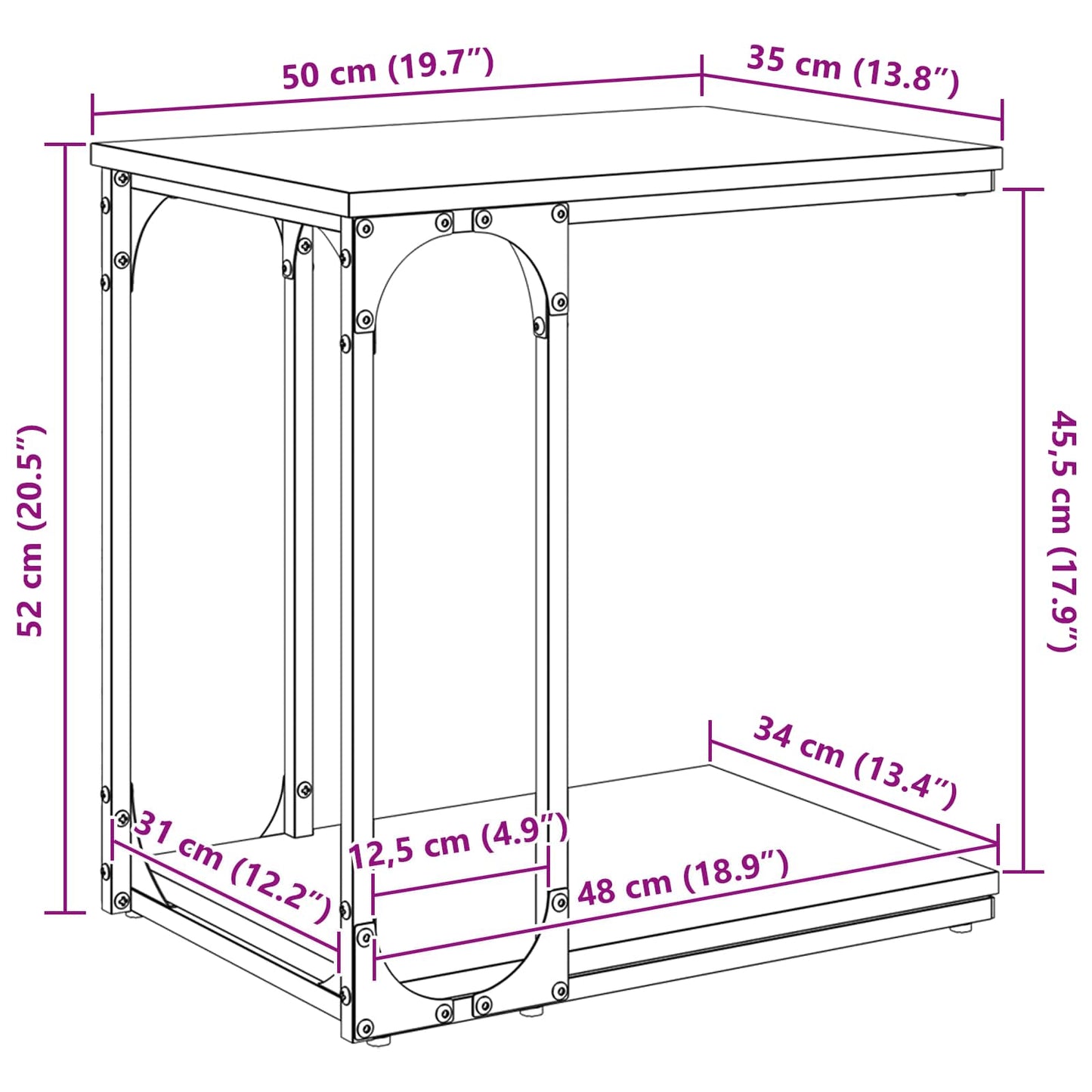Beistelltisch Artisan-Eiche 50 x 35 x 52 cm Holzwerkstoff