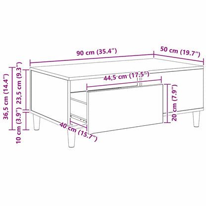 Couchtisch Artisan-Eiche 90 x 50 x 35 cm Holzwerkstoff