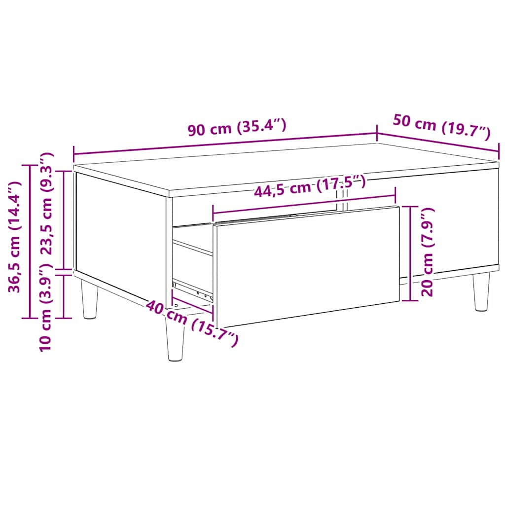 Couchtisch Schwarz Eichen-Optik 90 x 50 x 35 cm Holzwerkstoff