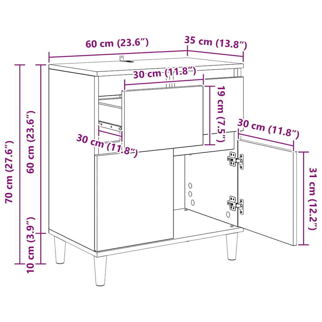 Sideboard Schwarz Eichen-Optik 60 x 35 x 70 cm Holzwerkstoff