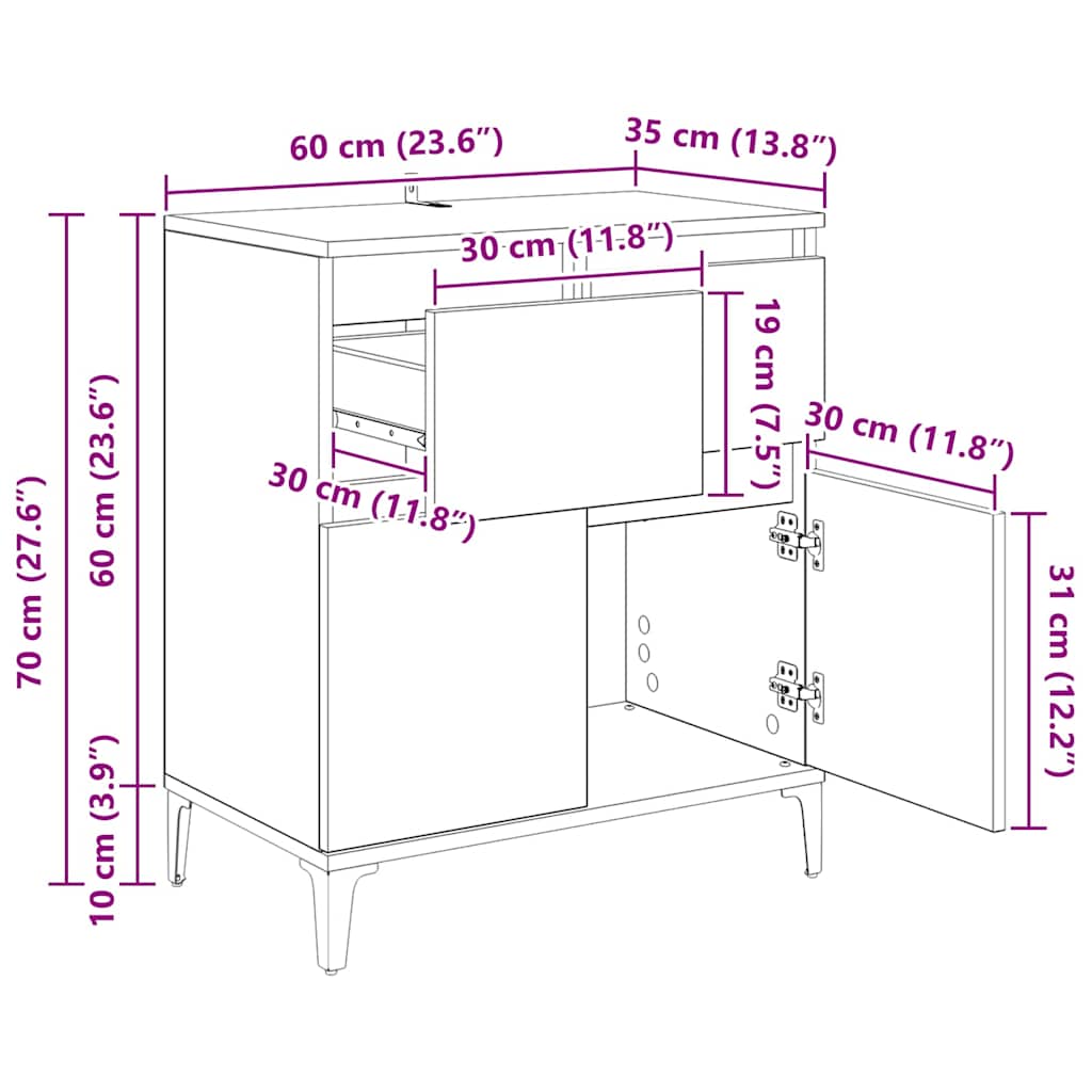Sideboard Artisan-Eiche 60 x 35 x 70 cm Verbundholz und Eisen