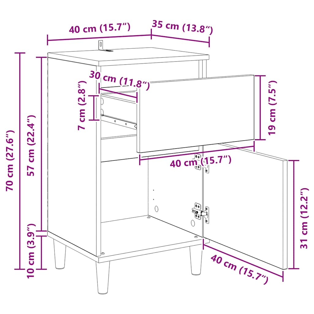 Nachttisch 2 Stk. Altholz 40 x 35 x 70 cm Holzwerkstoff