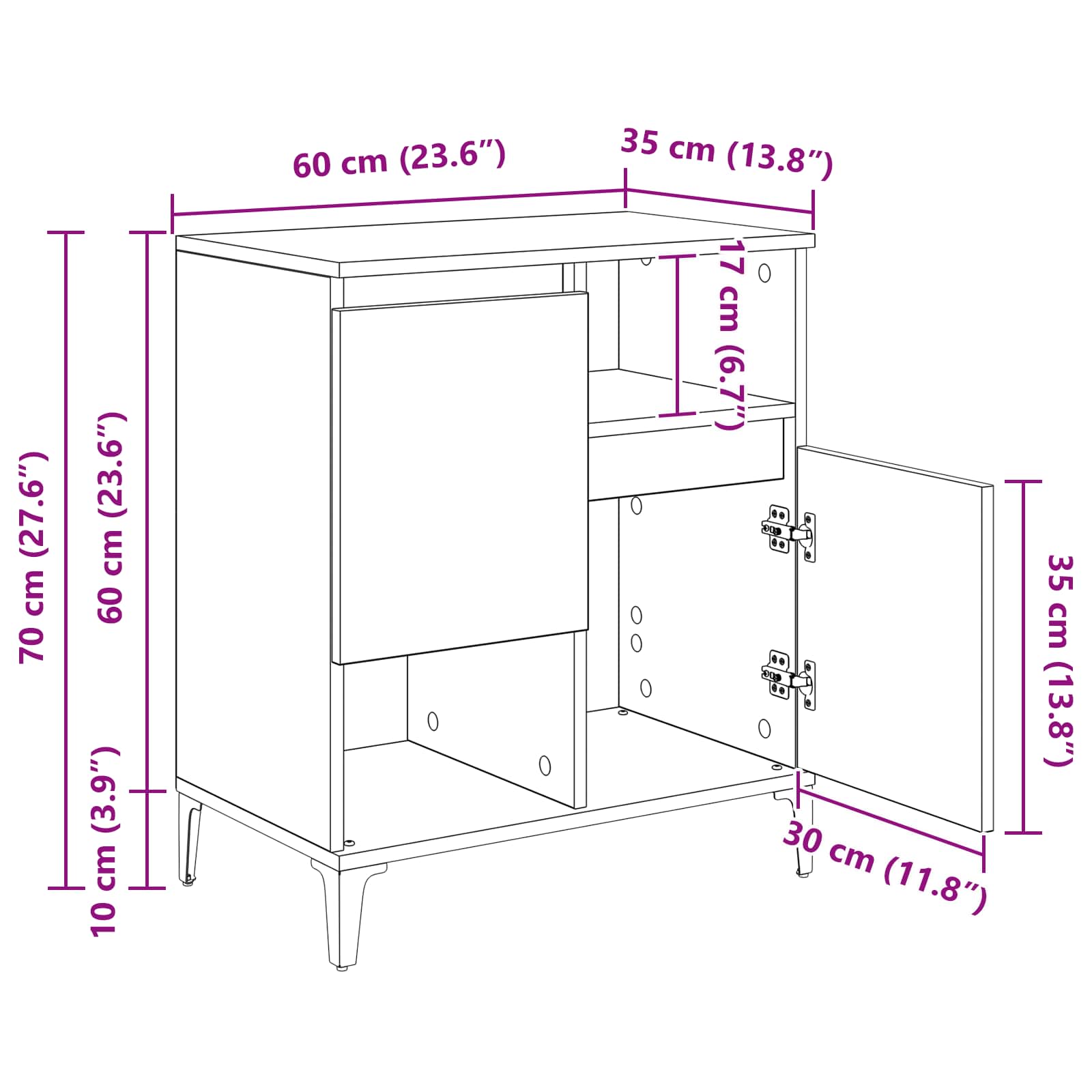 Sideboard Artisan-Eiche 60 x 35 x 70 cm Holzwerkstoff
