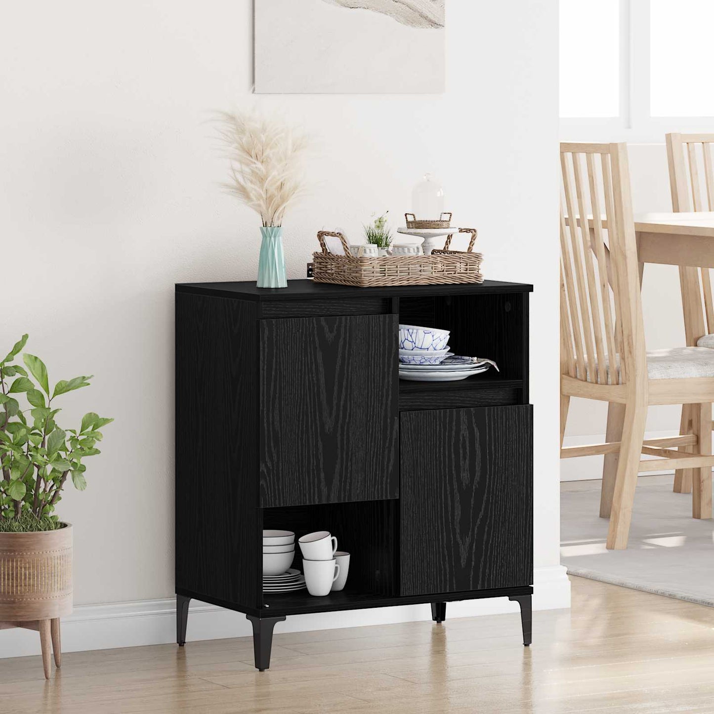 Sideboard Schwarz Eichen-Optik 60 x 35 x 70 cm Holzwerkstoff