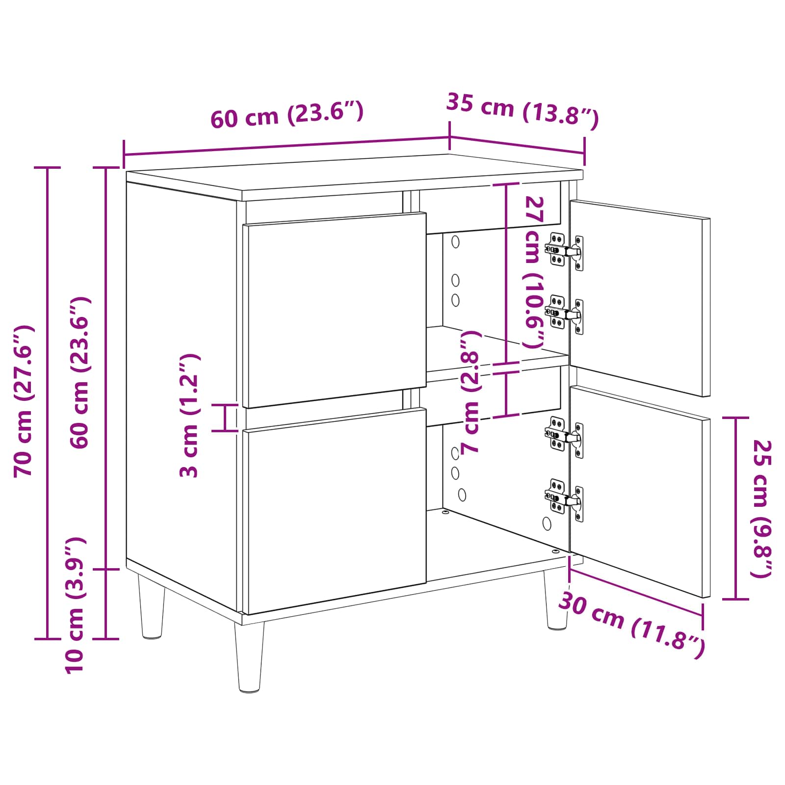 Sideboard Altholz 60 x 35 x 70 cm Holzwerkstoff