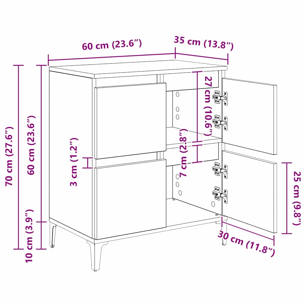Sideboard Altholz 60 x 35 x 70 cm Verbundholz und Eisen