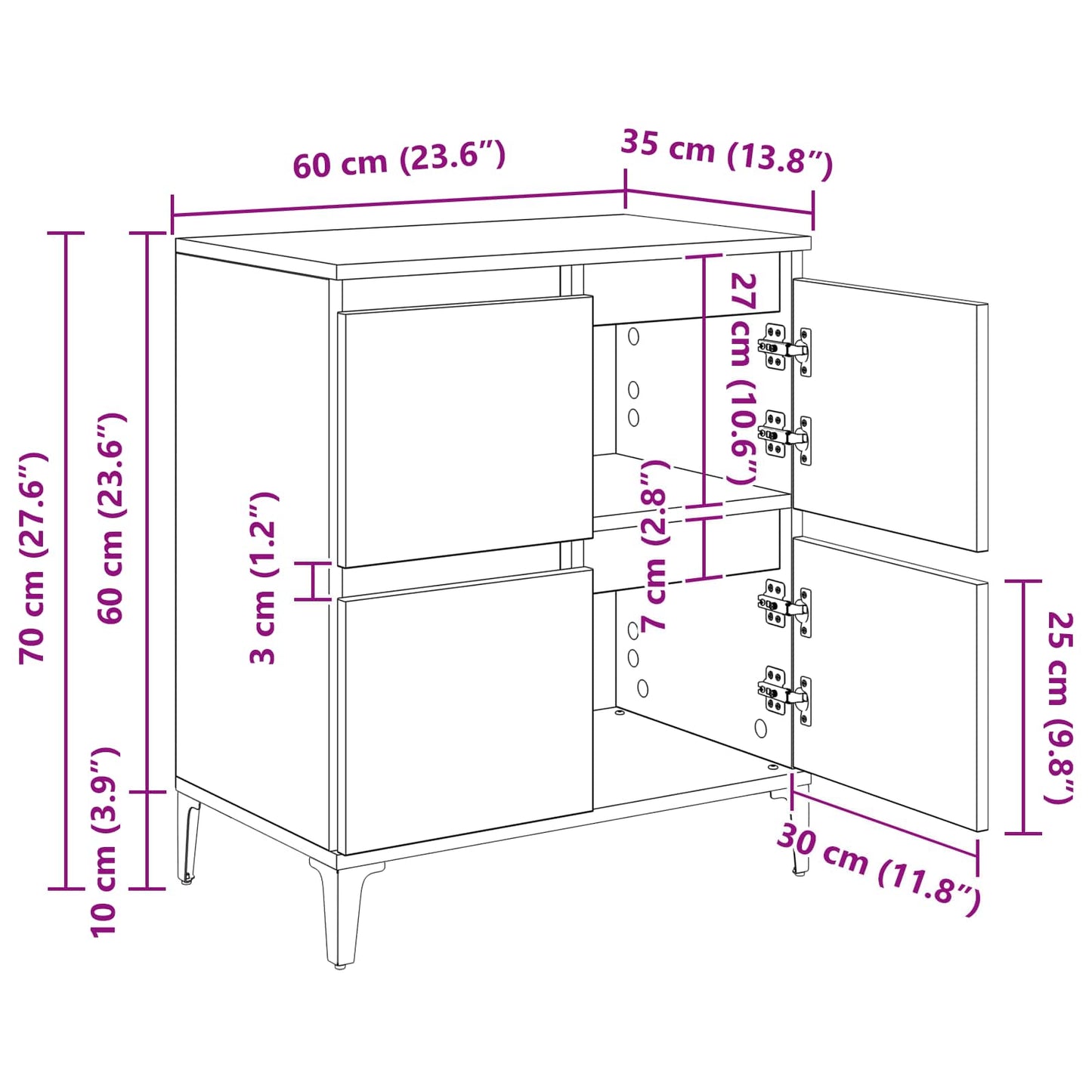 Sideboard Artisan-Eiche 60 x 35 x 70 cm Verbundholz und Eisen