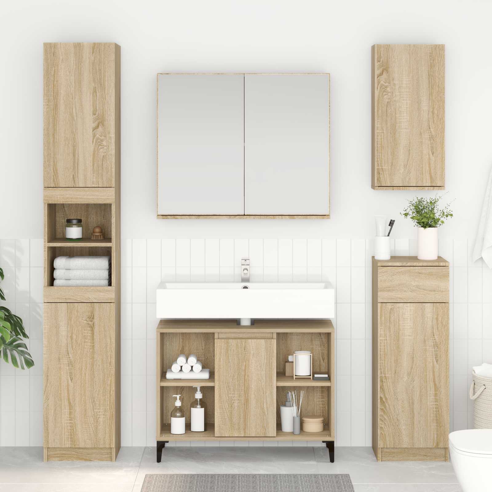 Waschbeckenunterschrank mit Regal Sonoma-Eiche 80 x 33 x 60 cm