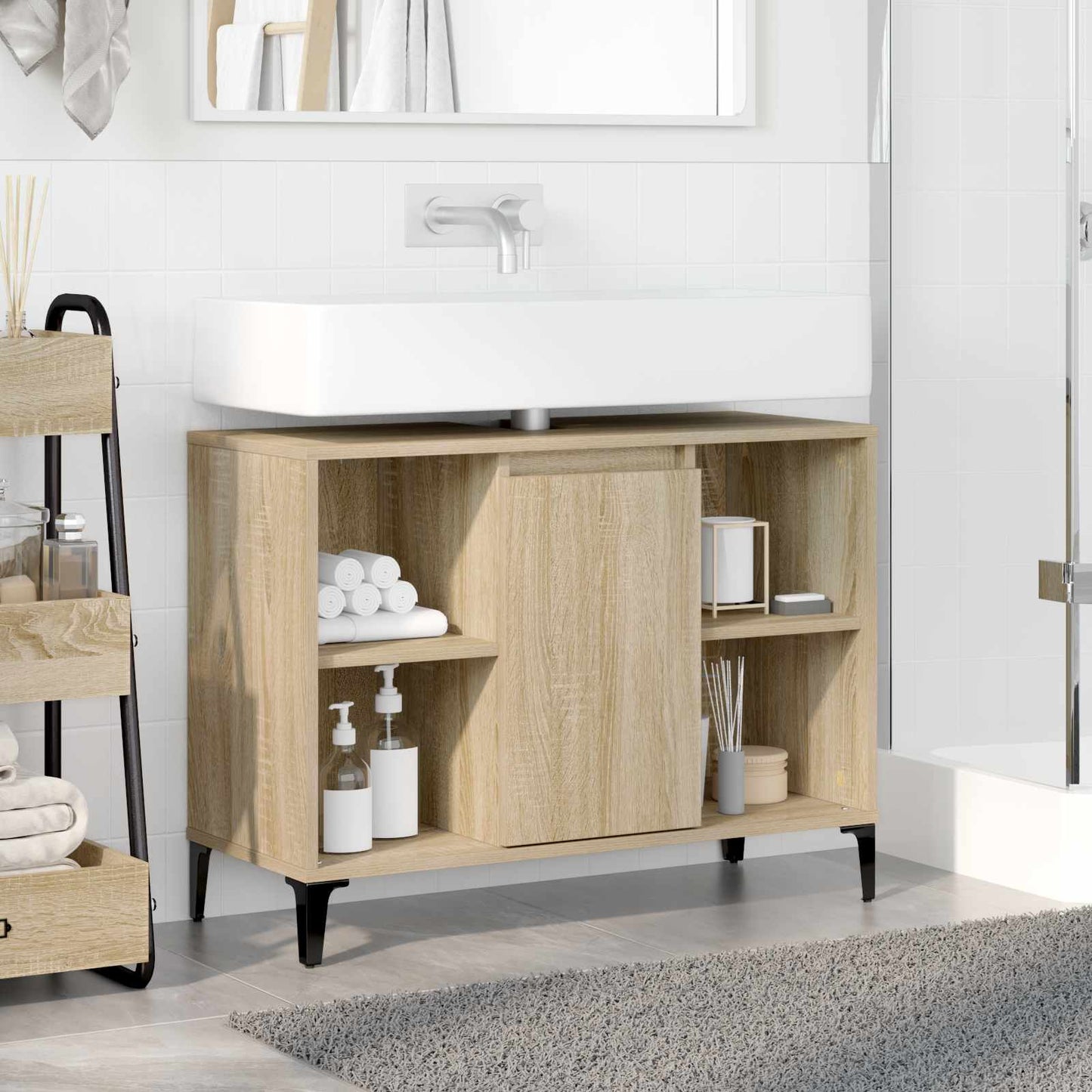 Waschbeckenunterschrank mit Regal Sonoma-Eiche 80 x 33 x 60 cm