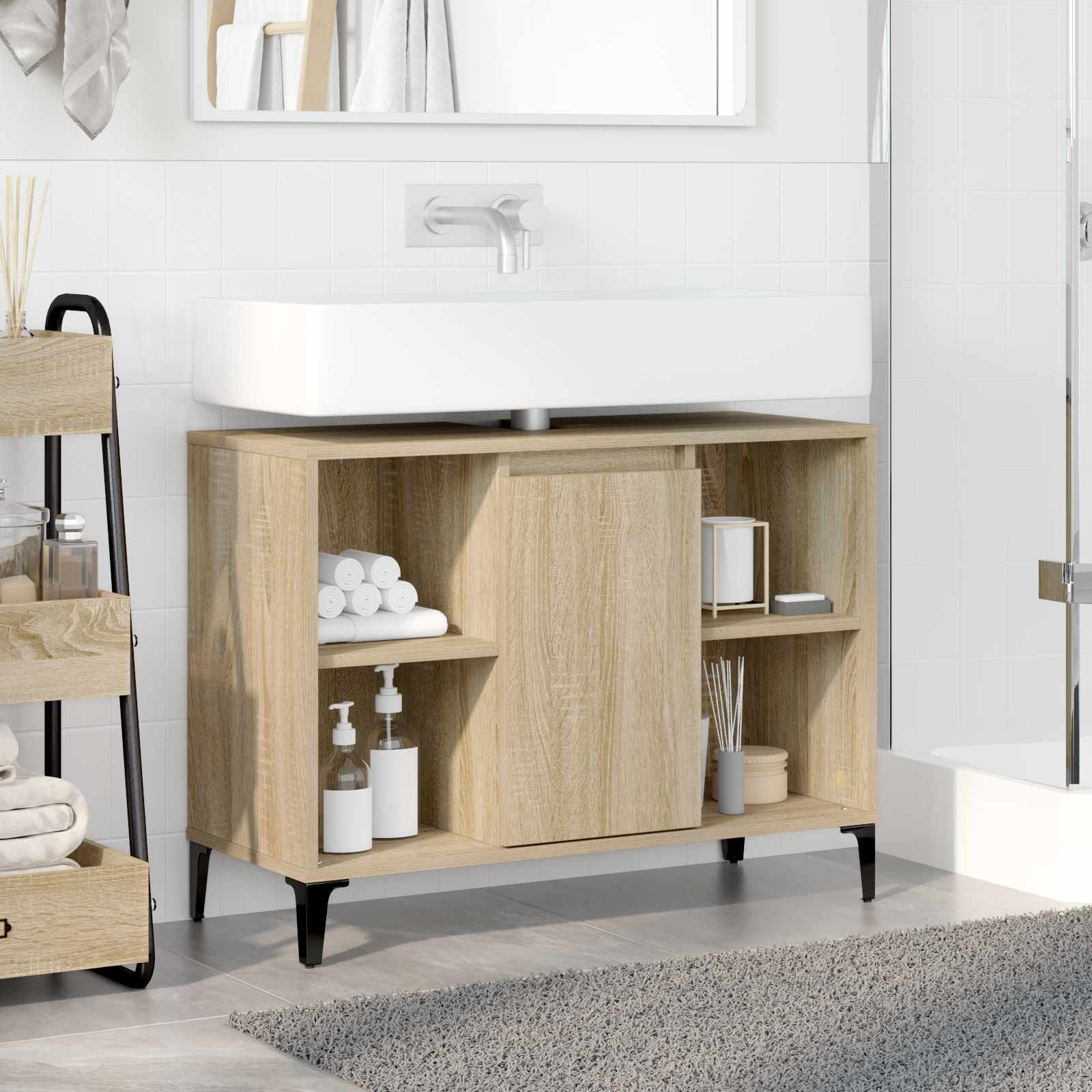 Waschbeckenunterschrank mit Regal Sonoma-Eiche 80 x 33 x 60 cm