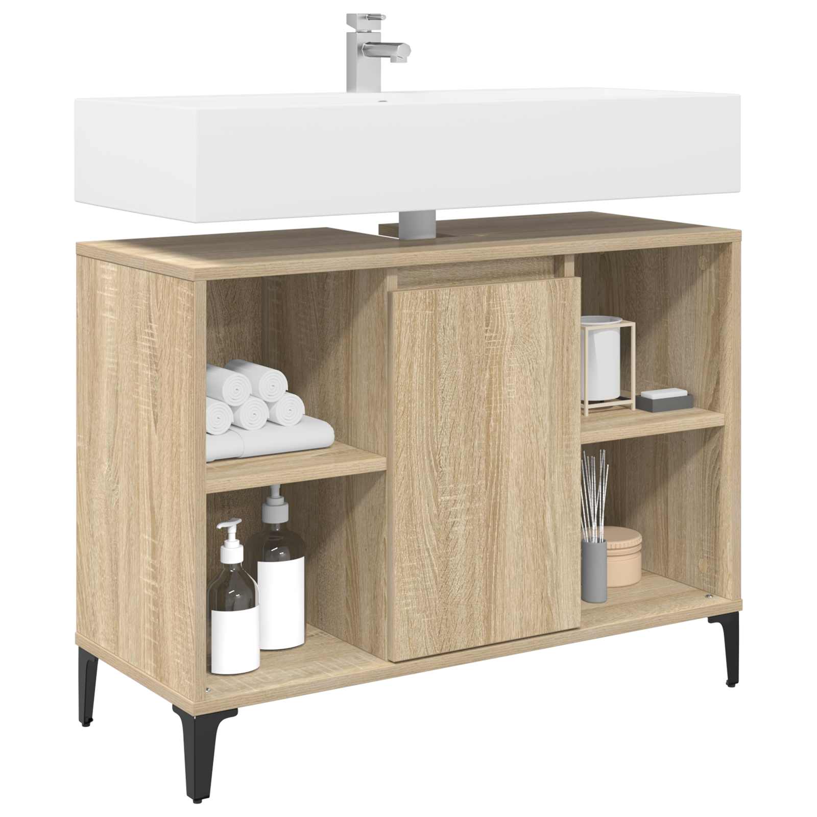 Waschbeckenunterschrank mit Regal Sonoma-Eiche 80 x 33 x 60 cm