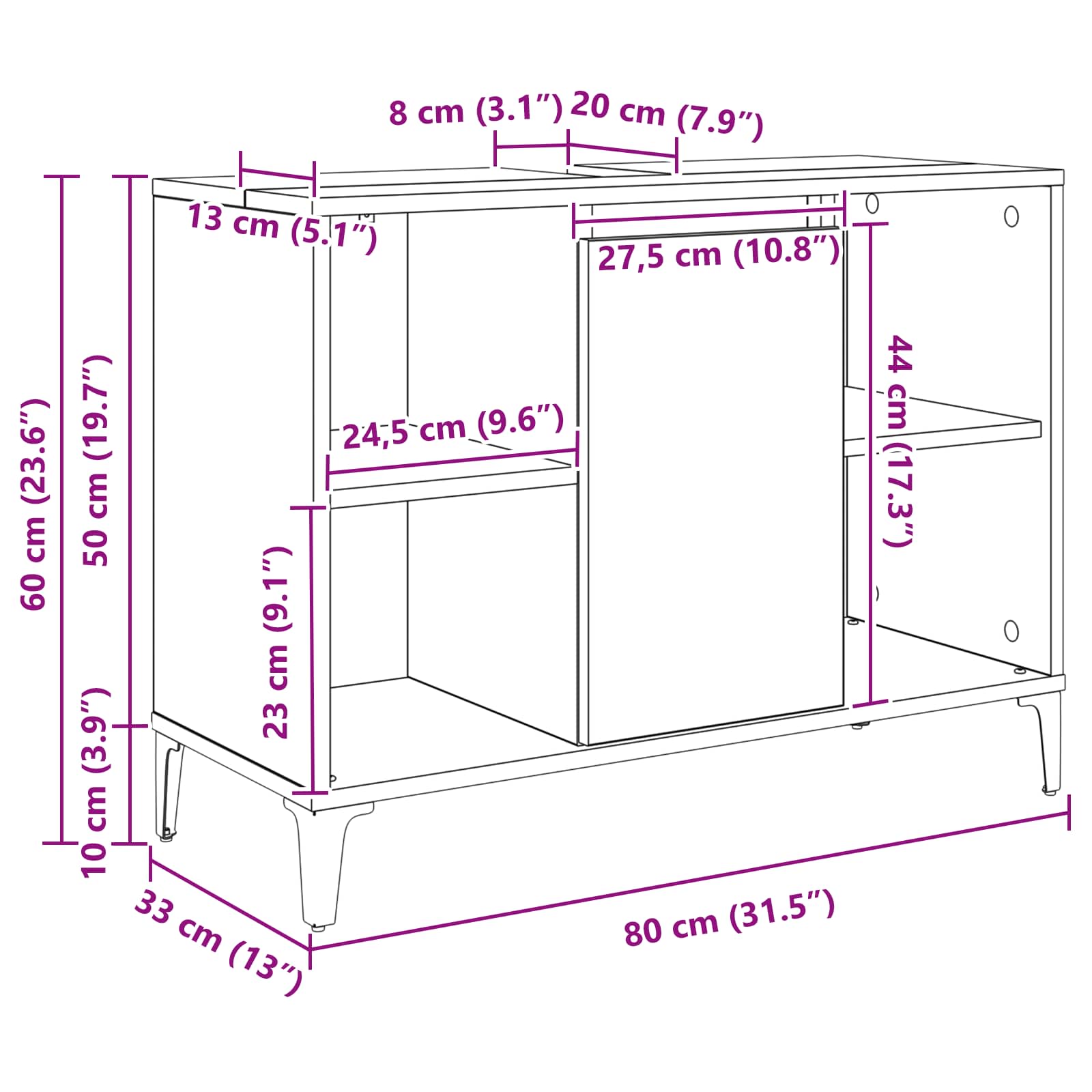 Waschbeckenunterschrank mit Regal Sonoma-Eiche 80 x 33 x 60 cm