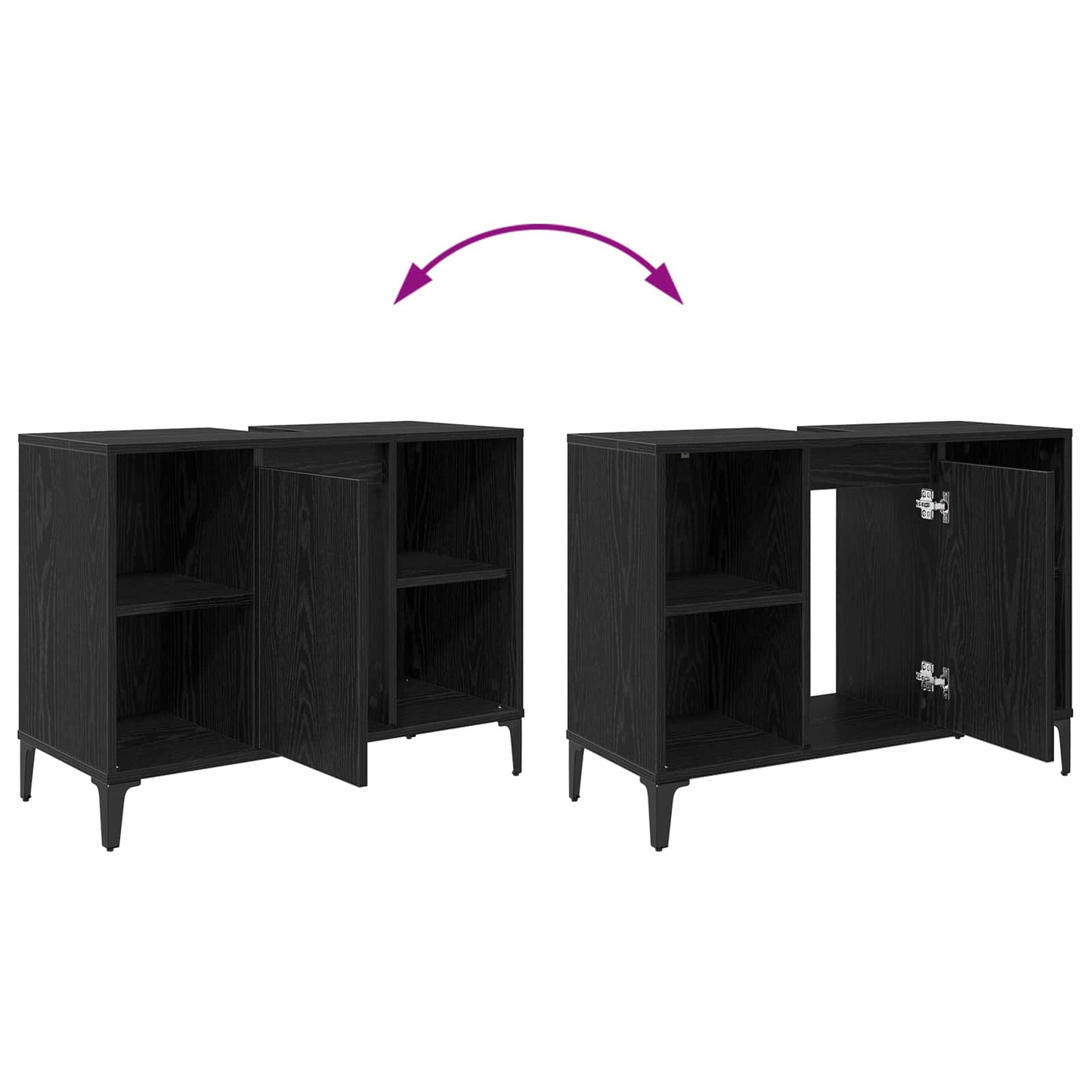 Waschbeckenunterschrank Schwarz Eichen-Optik 80 x 33 x 60 cm