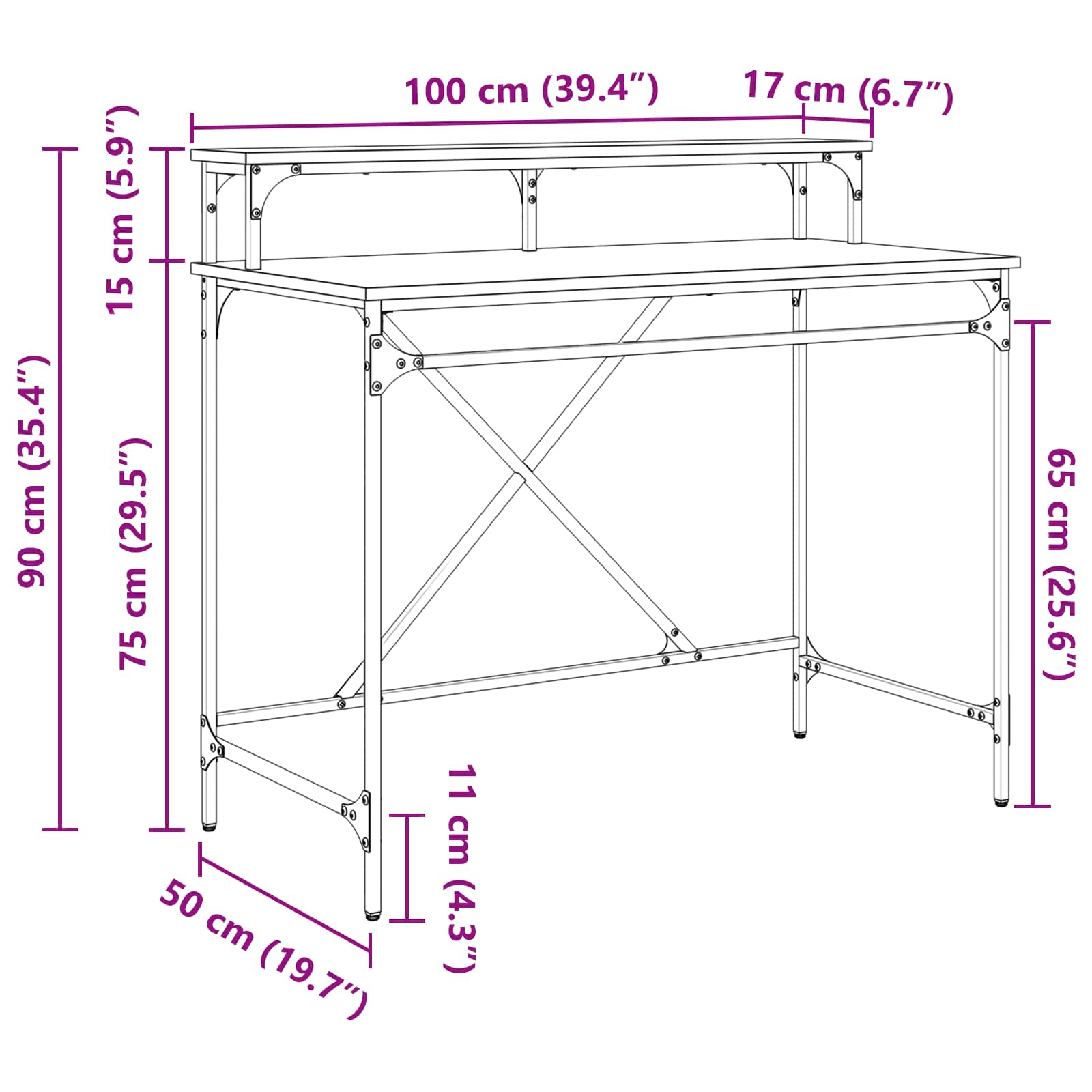 Schreibtisch Altholz 100 x 50 x 90 cm Holzwerkstoff