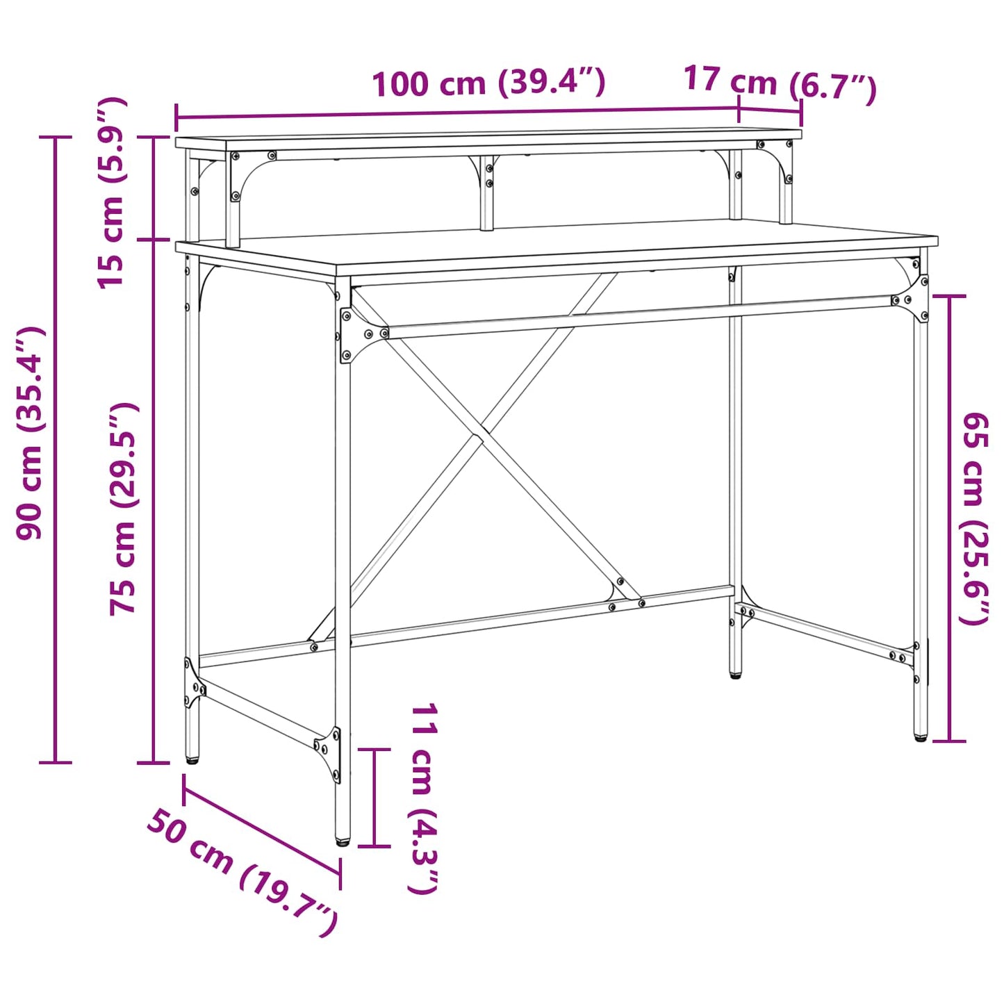 Schreibtisch Schwarz Eichen-Optik 100 x 50 x 90 cm